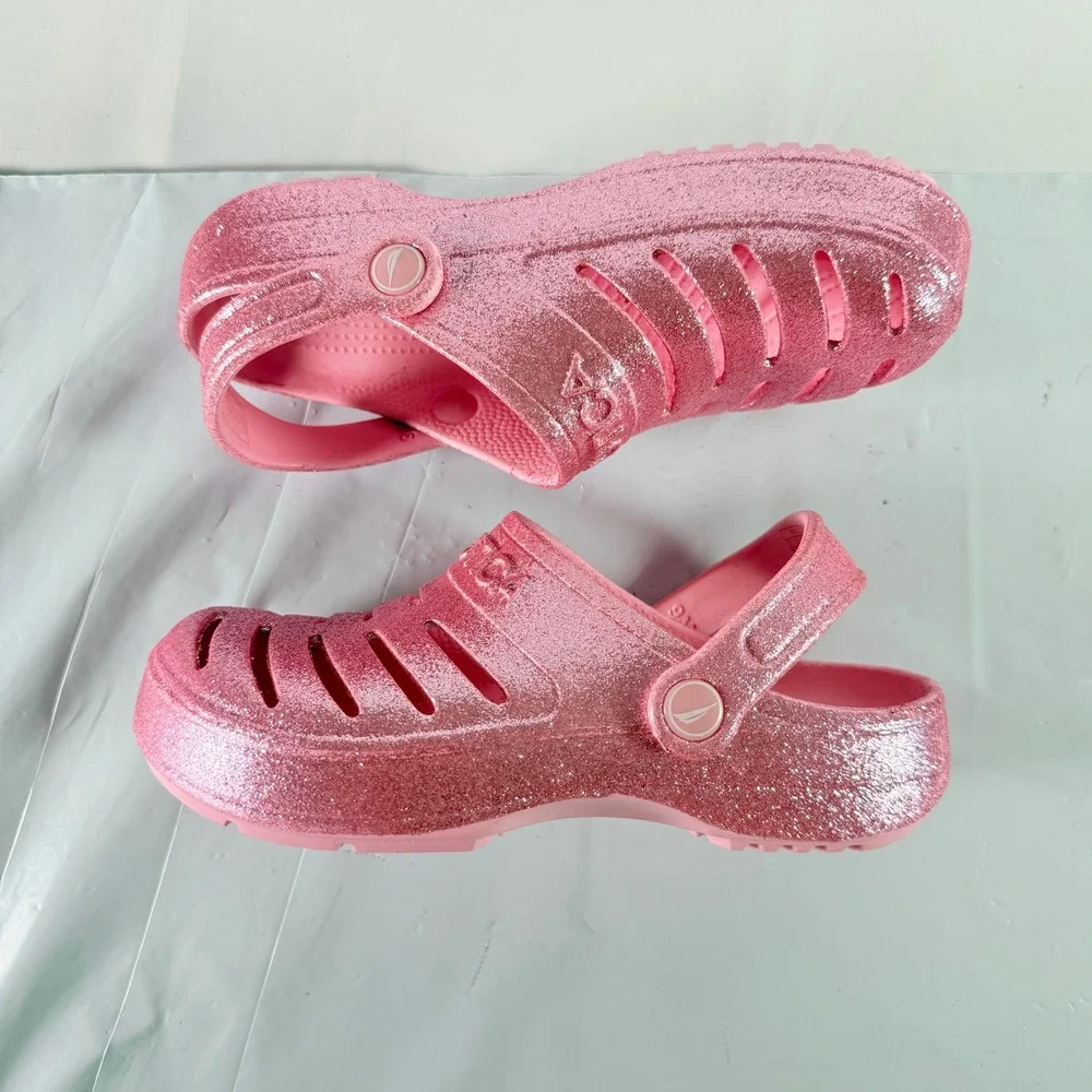Nautica River Edge Girls 4 Clog Sandals Light Pink‎ Glitter New
